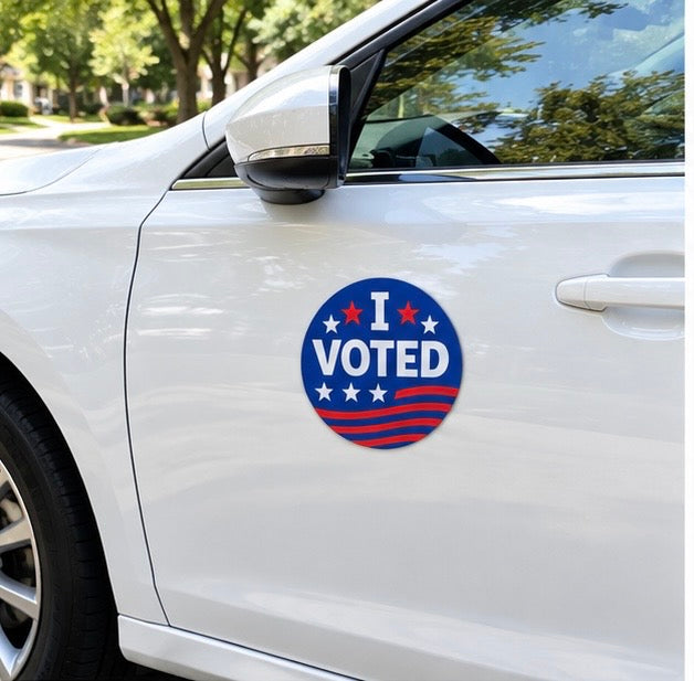 I Voted Round Car Magnet – Election Sticker for Vehicles 6"